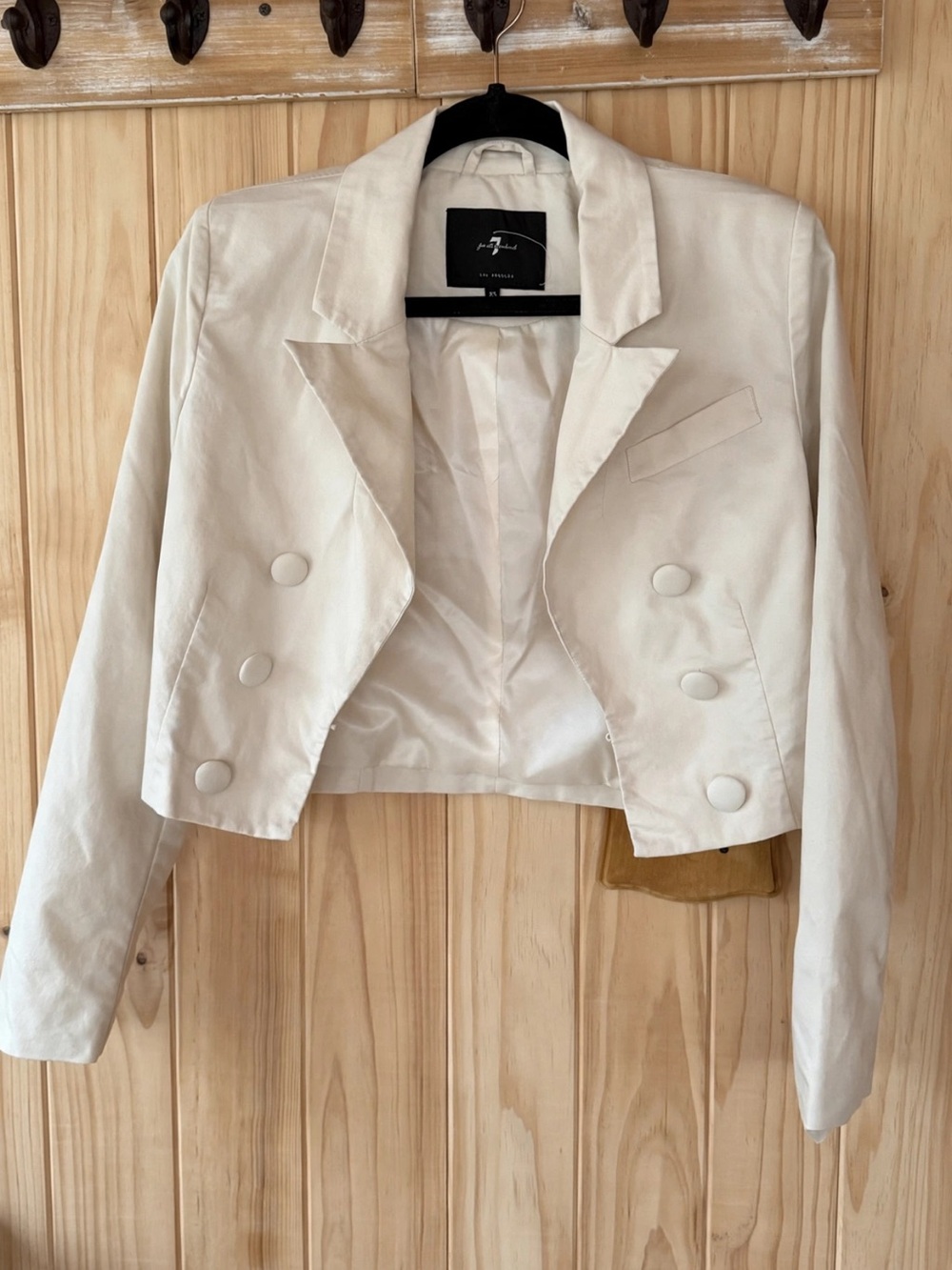 7 For All Mankind Cropped Double-Breasted Blazer in Cream